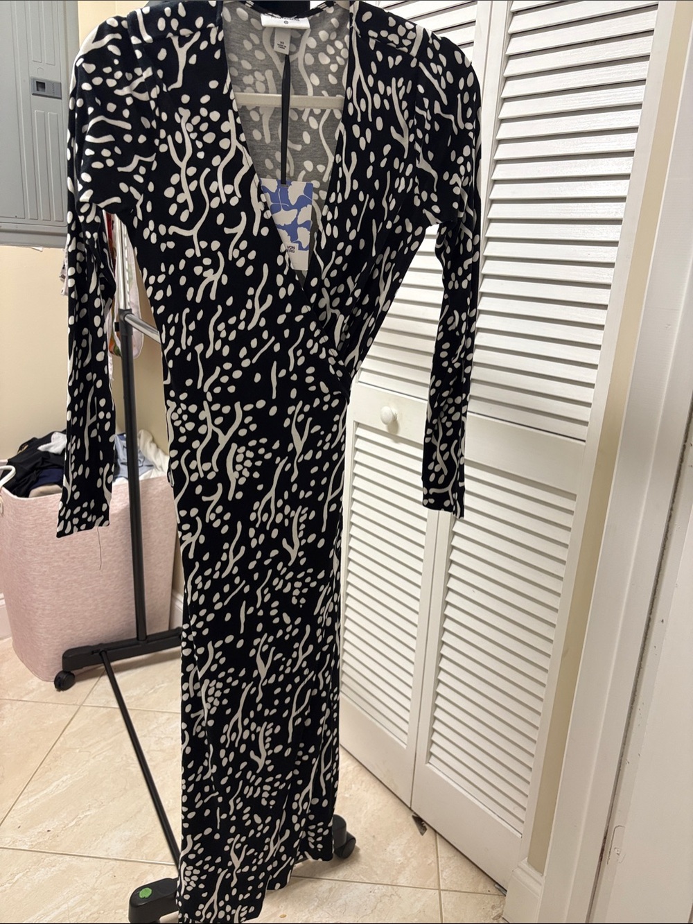 Diane von Furstenberg Black & White Wrap Maxi Dress